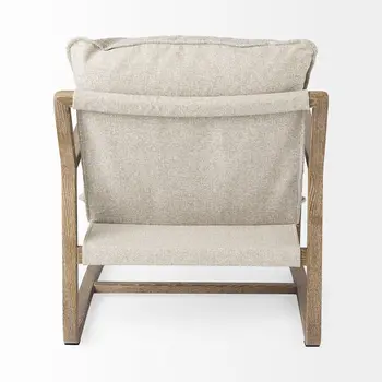 34" Beige And Wood Brown Fabric Lounge Chair