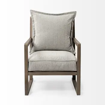 32" Ash Gray and Brown Fabric Arm Chair