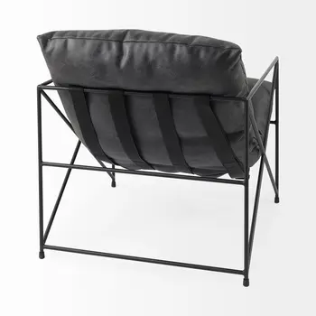 30" Black Faux Leather Distressed Wingback Chair