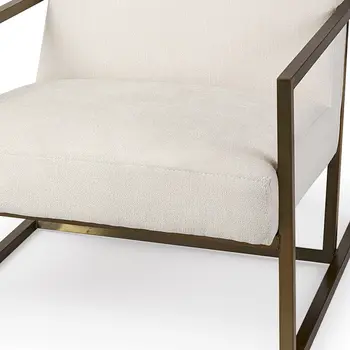 33" Cream and Brown Fabric Wingback Chair