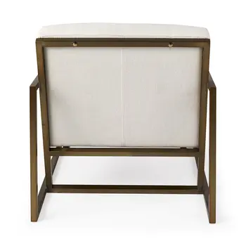 33" Cream and Brown Fabric Wingback Chair