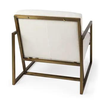 33" Cream and Brown Fabric Wingback Chair