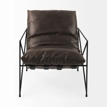 30" Brown and Black Faux Leather Distressed Wingback Chair