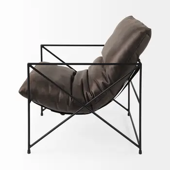 30" Brown and Black Faux Leather Distressed Wingback Chair