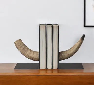 Set of Two 6" Brown and Black Ceramic Horn Decorative Bookends