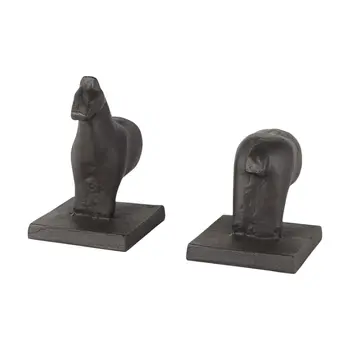 Set of Two 7" Black Cast Iron Horse Decorative Bookends