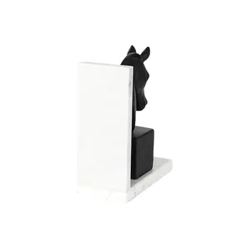 Set of Two 8" Black And White Marble And Resin Horse Decorative Bookends