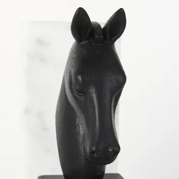 Set of Two 8" Black And White Marble And Resin Horse Decorative Bookends