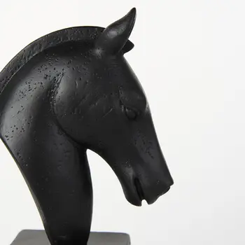 Set of Two 8" Black And White Marble And Resin Horse Decorative Bookends