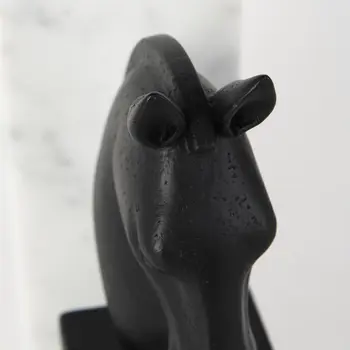Set of Two 8" Black And White Marble And Resin Horse Decorative Bookends