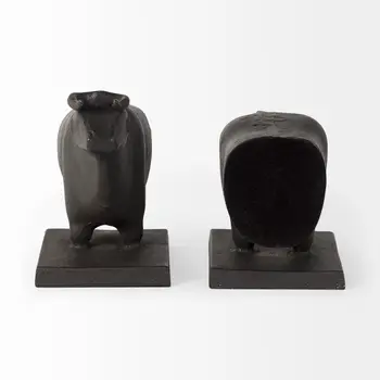 Set of Two 7" Black Fabric Bull Decorative Bookends