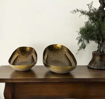 Set of Two Gold Metal Decorative Bowl