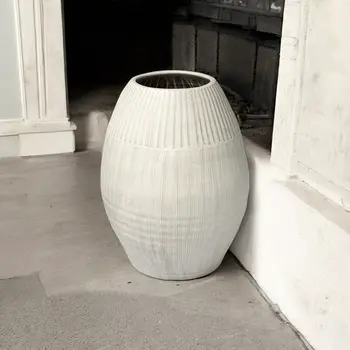 21" White Cylinder Ceramic Floor Vase