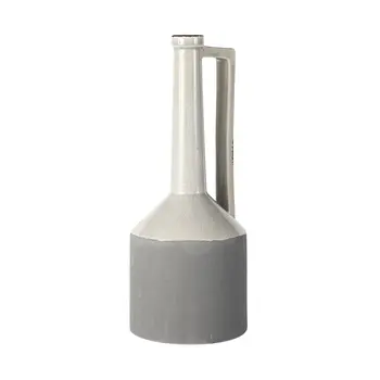 16" Gray and Off White Ceramic Tall Jug Vase
