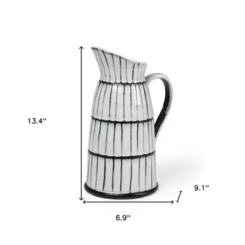 13" Black And White Cylinder Ceramic Urns Jars