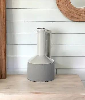 9" Gray And White Cylinder Ceramic Urns Jars