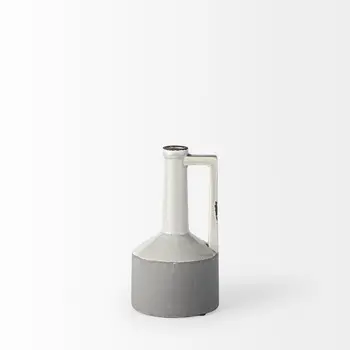 9" Gray And White Cylinder Ceramic Urns Jars