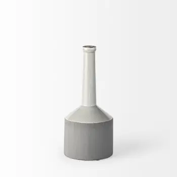 13" Gray And White Cylinder Ceramic Urns Jars