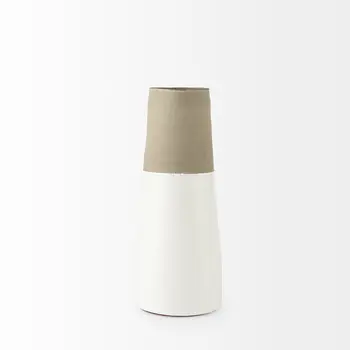 14" White and Natural Ceramic Decorative Jug