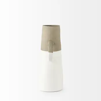 14" White and Natural Ceramic Decorative Jug