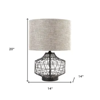 20" Black Lamp Base LED With Brown Shade