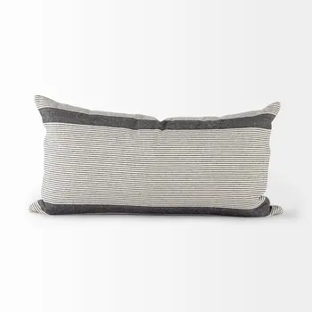 Cream And Gray Striped Lumbar Accent Pillow Cover