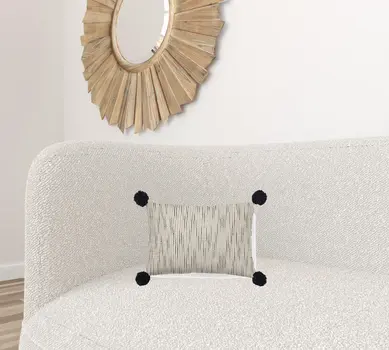 Beige And Midnight Pom Pom Lumbar Accent Pillow Cover