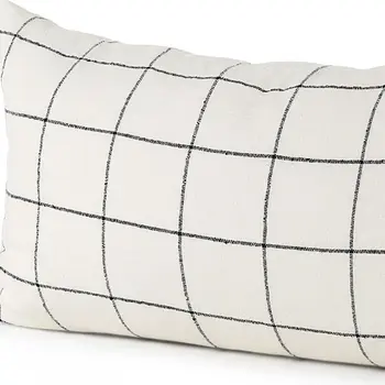 White And Black Grid Lumbar Accent Pillow Cover