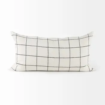 White And Black Grid Lumbar Accent Pillow Cover