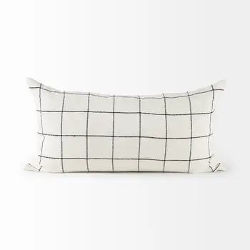 White And Black Grid Lumbar Accent Pillow Cover