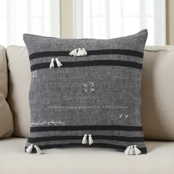 Dark Gray Detailed Throw Pillow Cover