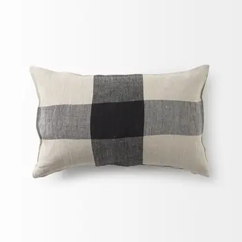 Beige And Black Plaid Pattern Lumbar Throw Pillow Cover