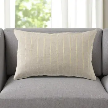 Beige And Gold Striped Lumbar Pillow Cover
