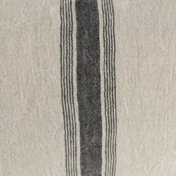 13" X 21" Beige and Black Striped Linen Throw Pillow Cover