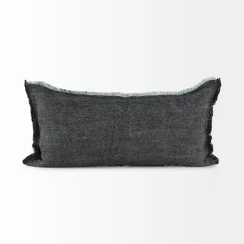 Dark Gray Fringed Lumbar Throw Pillow Cover