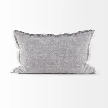 Light Gray Fringed Lumbar Throw Pillow Cover