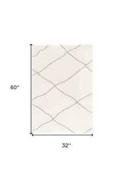 3' X 5' Ivory Modern Uneven Lattice Area Rug
