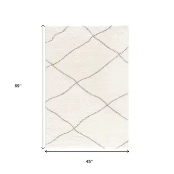 4' X 6' Ivory Modern Uneven Lattice Area Rug