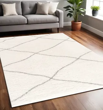 5' X 8' Ivory Modern Uneven Lattice Area Rug