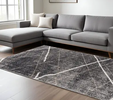 8' X 11' Gray Modern Distressed Lines Area Rug