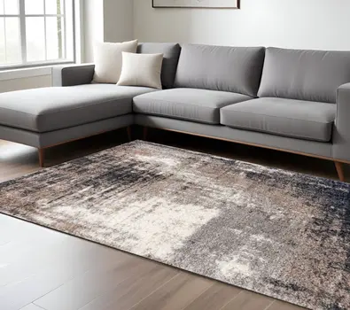 7' X 9' Ivory And Navy Retro Modern Area Rug