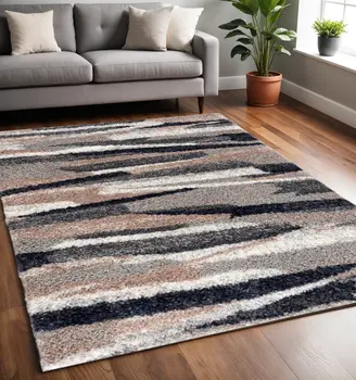 5' X 8' Gray And Black Strokes Area Rug