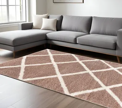 7' X 9' Beige Geometric Area Rug