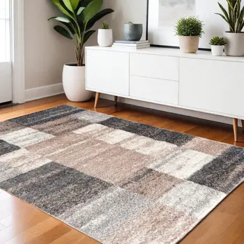 4' X 6' Beige Modern Blocks Area Rug