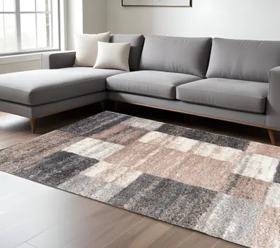 7' X 9' Beige Modern Blocks Area Rug