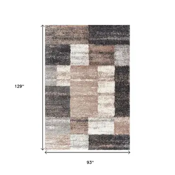 8' X 11' Beige and Ivory Patchwork Shag Area Rug