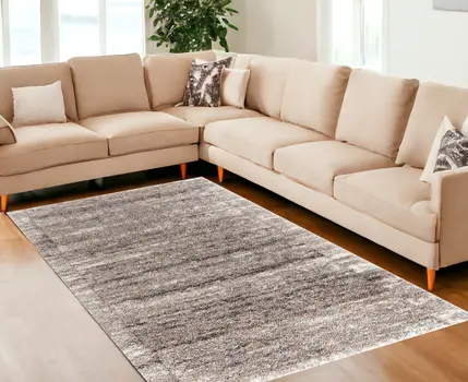 7' X 9' Ivory And Brown Retro Mod Area Rug