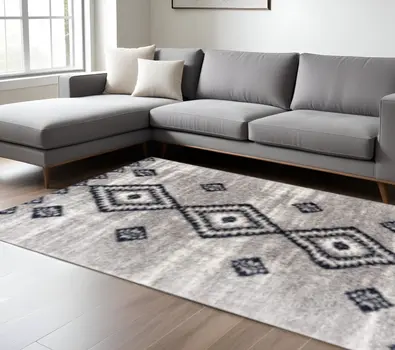 7' X 9' Gray And Navy Boho Chic Area Rug