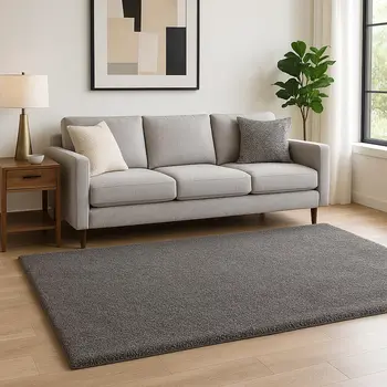 5' X 8' Ivory Modern Solid Shag Area Rug