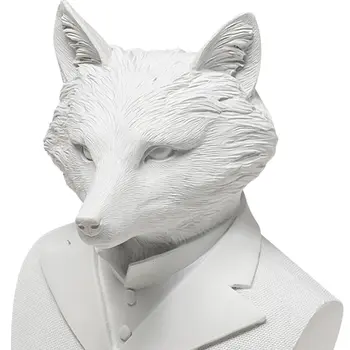 13" White Resin Fox Bust Tabletop Sculpture